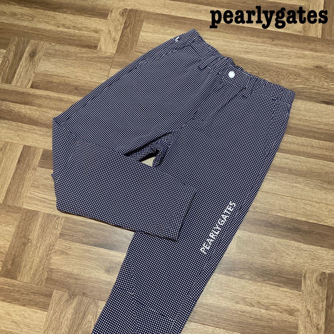 美品 パーリーゲイツ ロングパンツ ネイビー ホワイト ブロックチェック柄 S