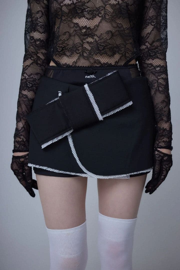 スカート neith Micro Wrap Ribbon Skirt(Black)