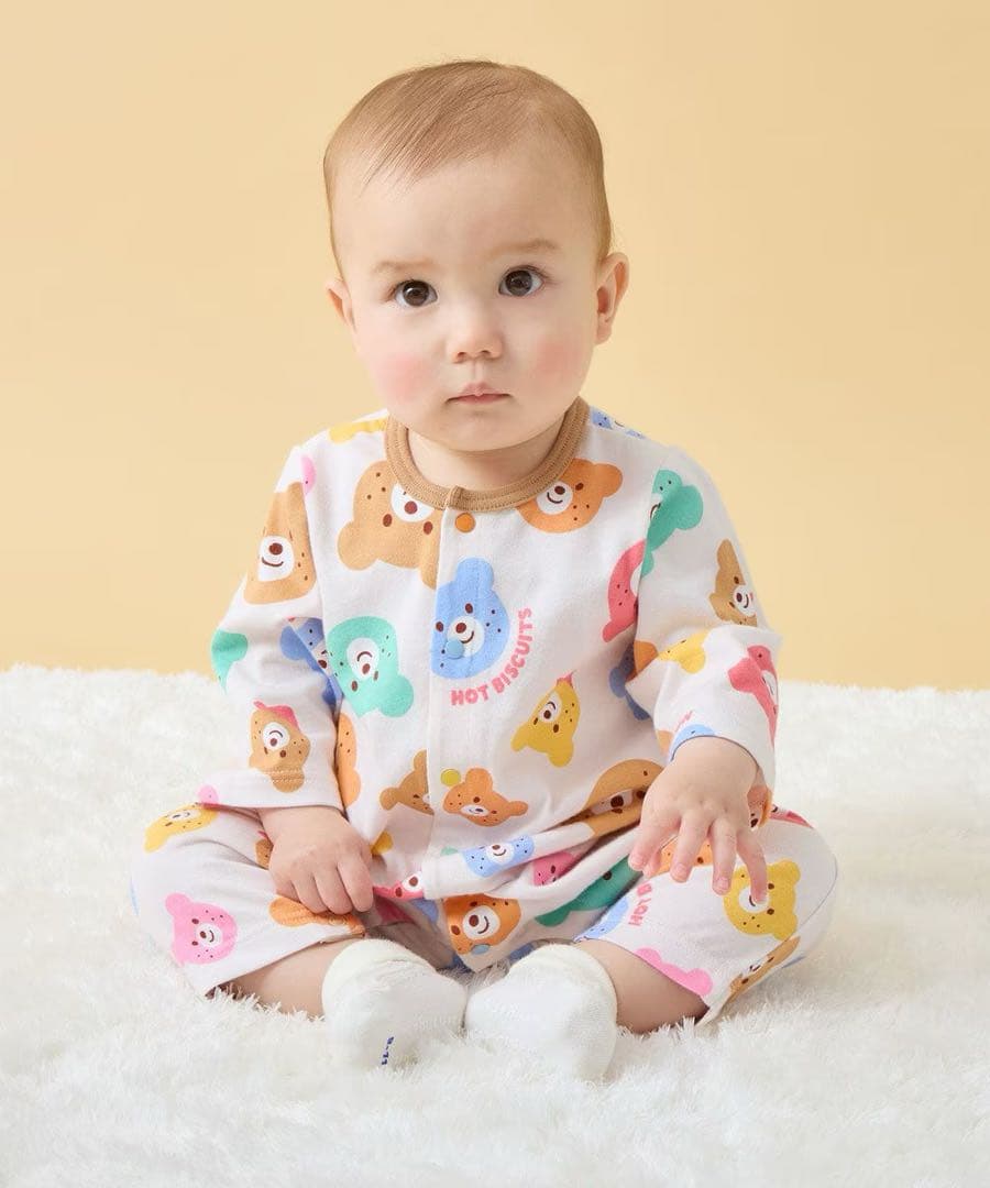 新品未使用タグ付き◆ミキハウスホットビスケッツ カラフルビーンズ総柄カバーオール