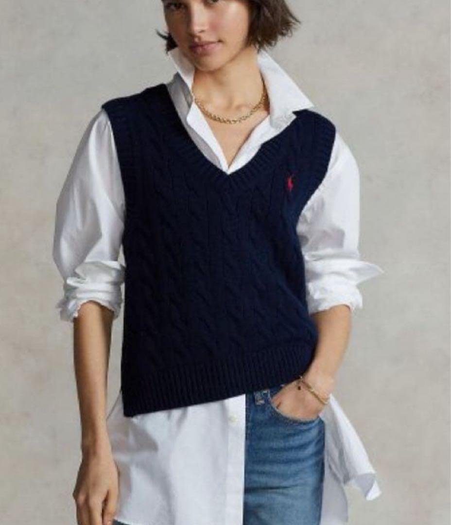 超美品　ポロラルフローレン　SP ケーブルニット　ベスト　ポニー　ネイビー　男女