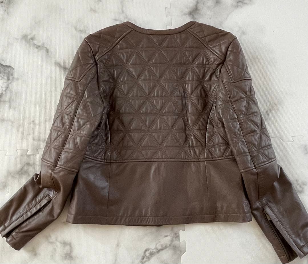 【コントワーデコトニエ】マロン色のラムレザーキルティングジャケット　大きいサイズ