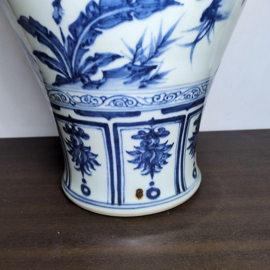 青花 山水唐人文 梅瓶 高さ約40cm