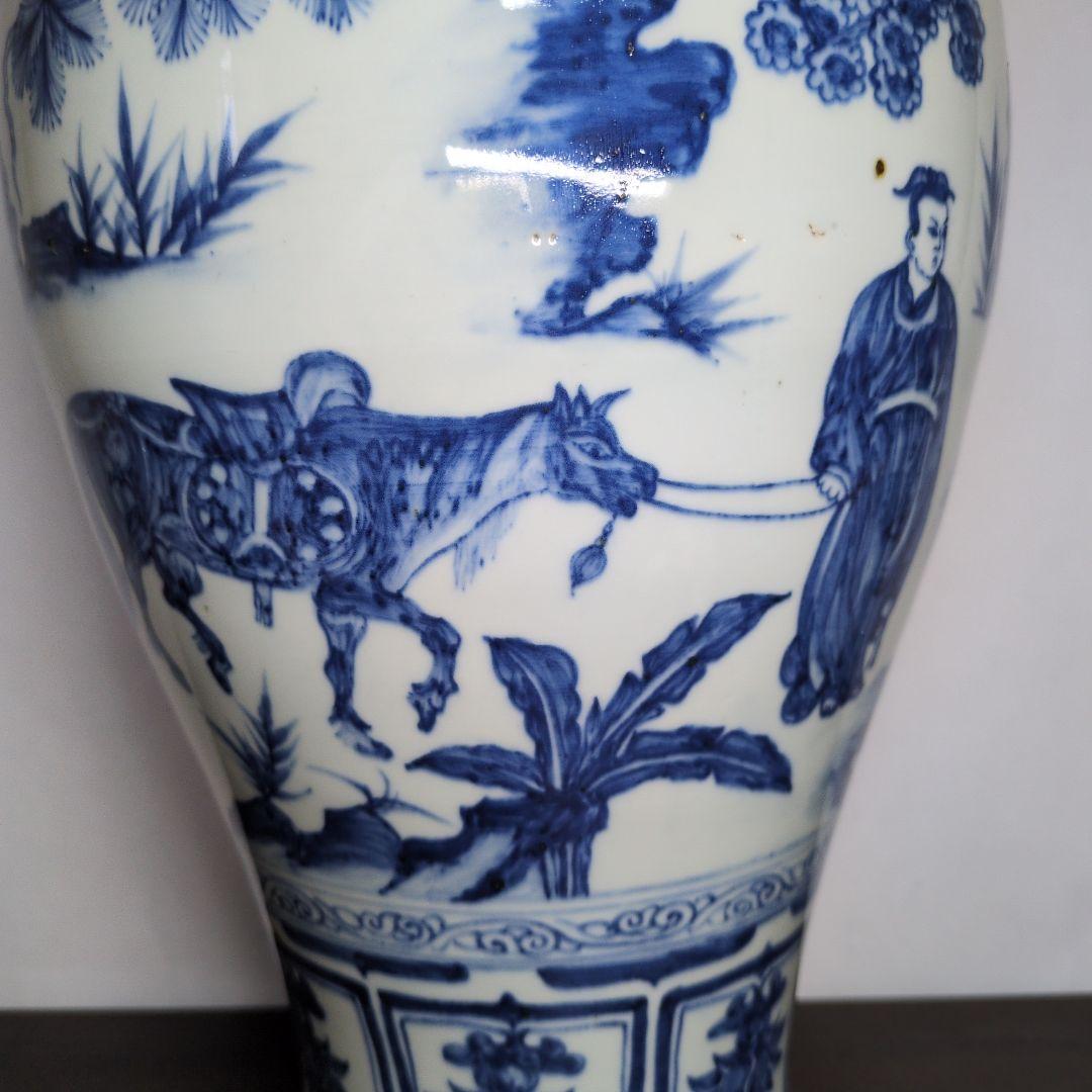 青花 山水唐人文 梅瓶 高さ約40cm