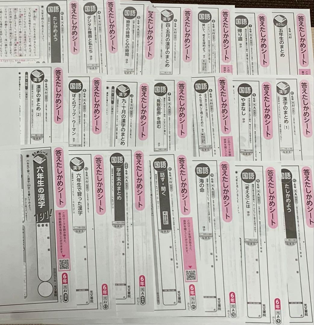 最新版　小学6年 国語 光村図書 光文書院 カラーテスト 答えたしかめシート