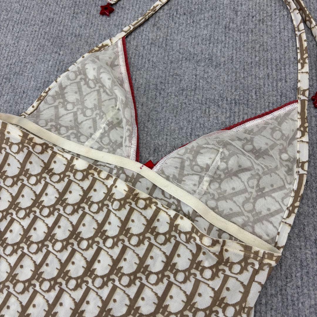 美品　Christian Dior　キャミソール　ロゴ　リボン　M　ベージュ