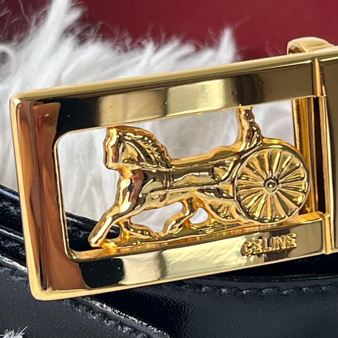 未使用保管品　CELINE ベルト　リバーシブル　馬車金具　ゴールド　黒×茶