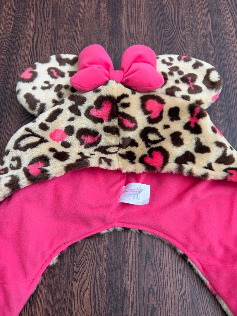 ディズニー　ミニー　ヒョウ柄マフラー　ファンキャップ