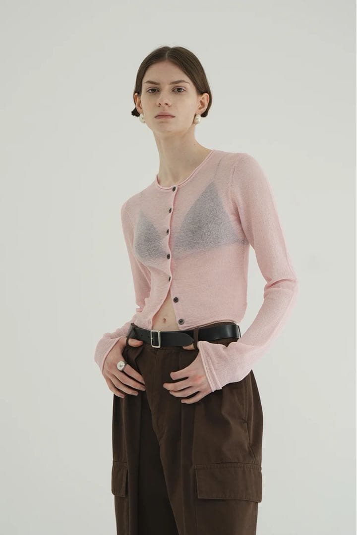 クラネ SHEER ROLLED EDGE KNIT CARDIGAN ピンク