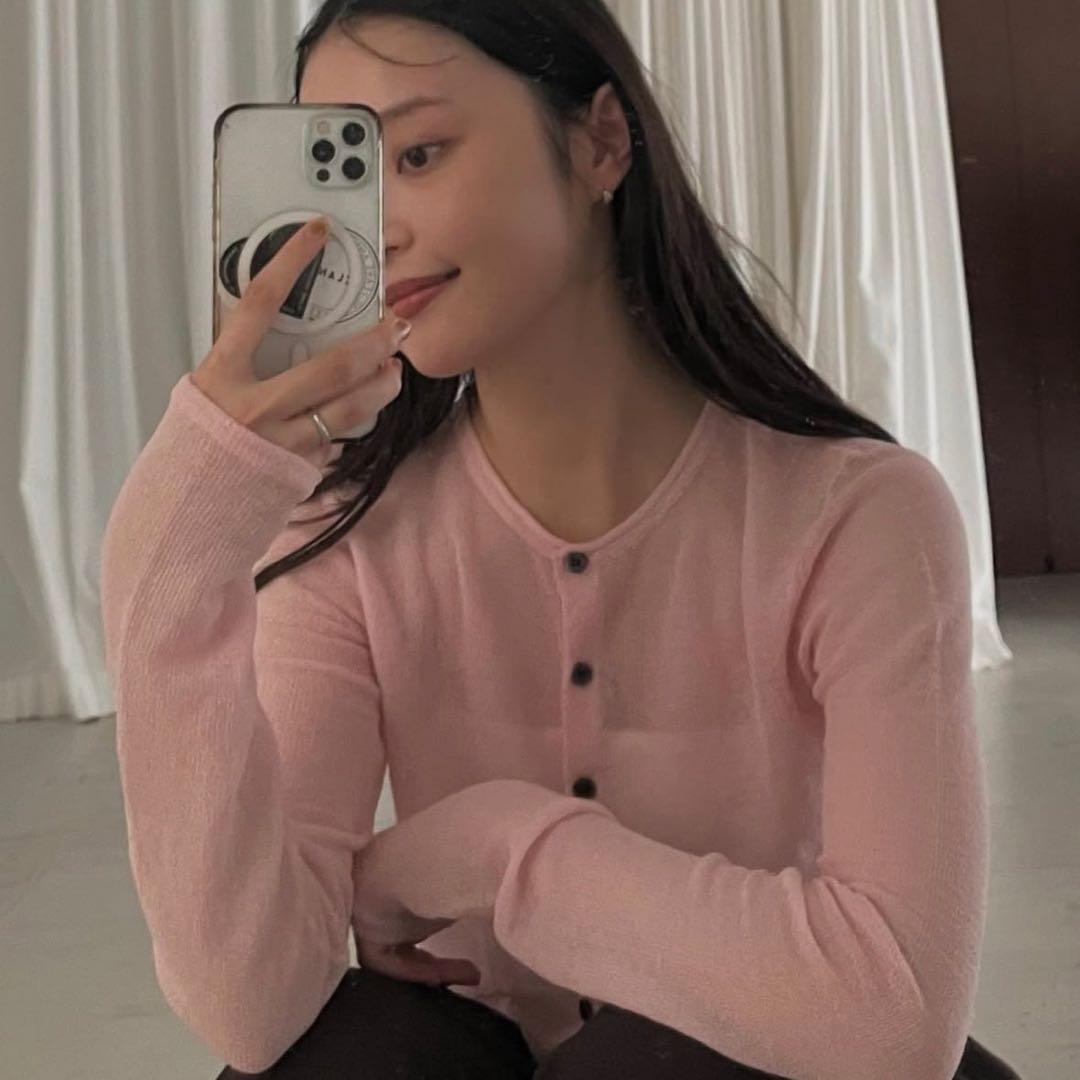 クラネ SHEER ROLLED EDGE KNIT CARDIGAN ピンク