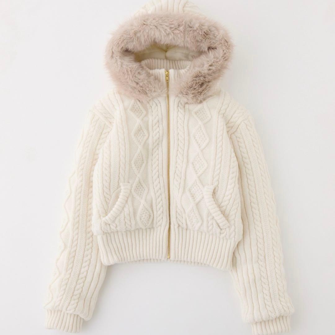 【匿名配送/未使用】ナイスクラップ　ケーブルニット中綿ブルゾン　オフホワイト