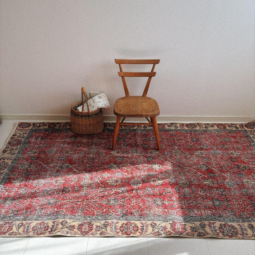 トルコ ヴィンテージラグ 赤 フローラル