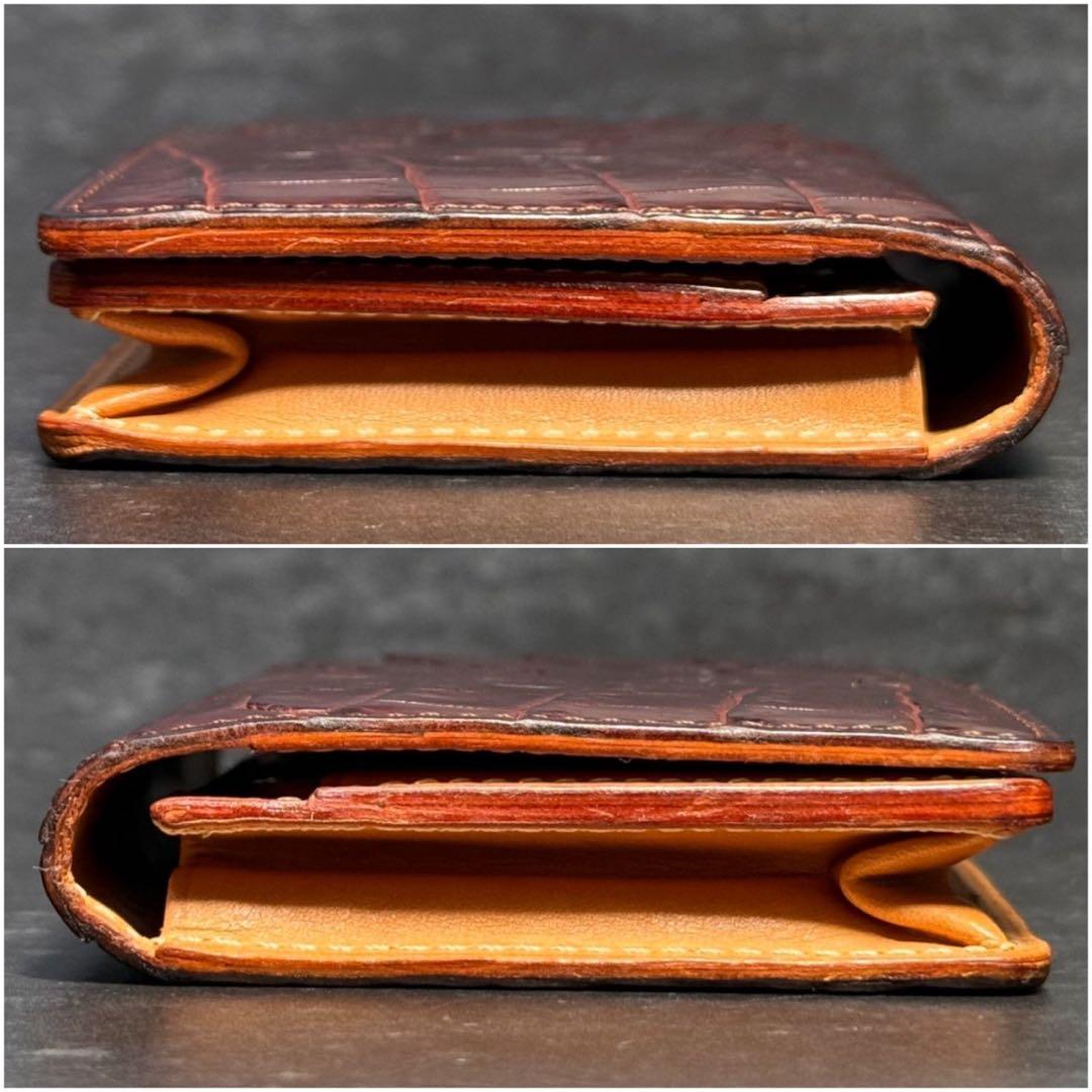 極上品 定価13.2万 激レア ガンゾ クロコダイル ダークブラウン 名刺入れ