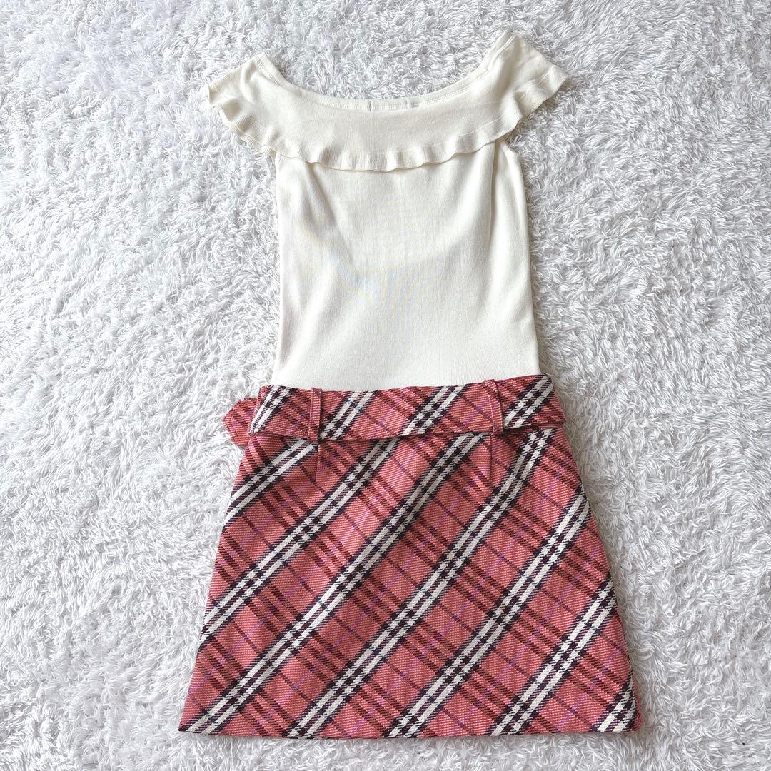 バーバリーブルーレーベル ノースリーブワンピース ノバチェック 切り替え ベルト