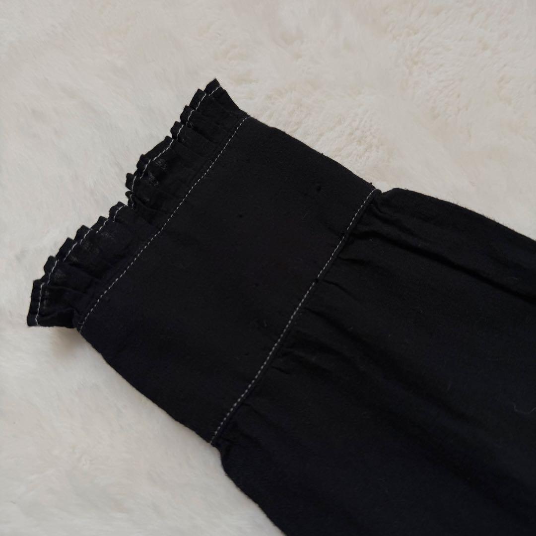 45R インドカディのタックフリルボウタイブラウス　黒