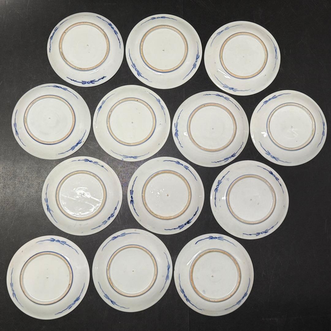 時代 古伊万里 染錦 6寸皿 13枚【無傷】大正 明治 骨董 アンティーク