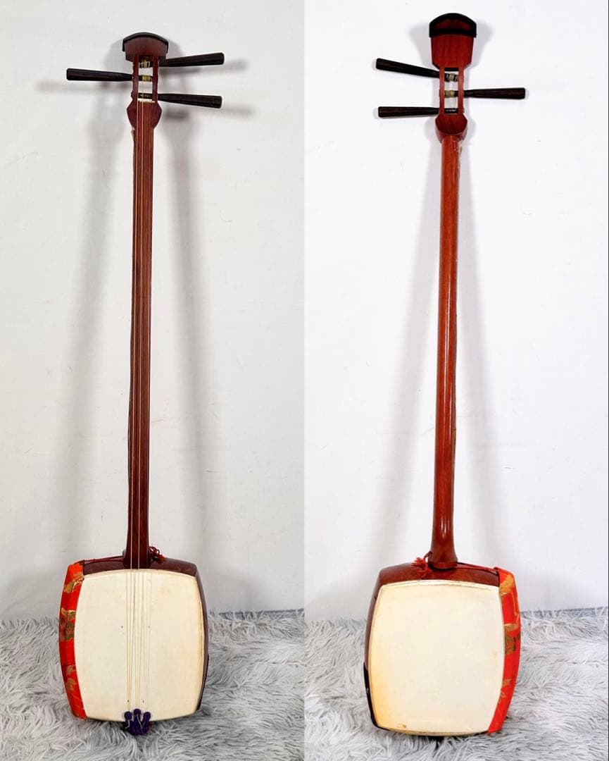 【希少】長唄三味線　細棹　花梨　正寸　丸打胴　本皮　現状品