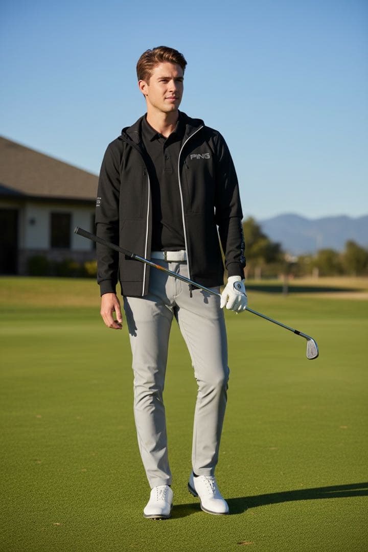 美品‼️ピン コンパクトニット フルジップ フーディー ゴルフウェア メンズ　黒