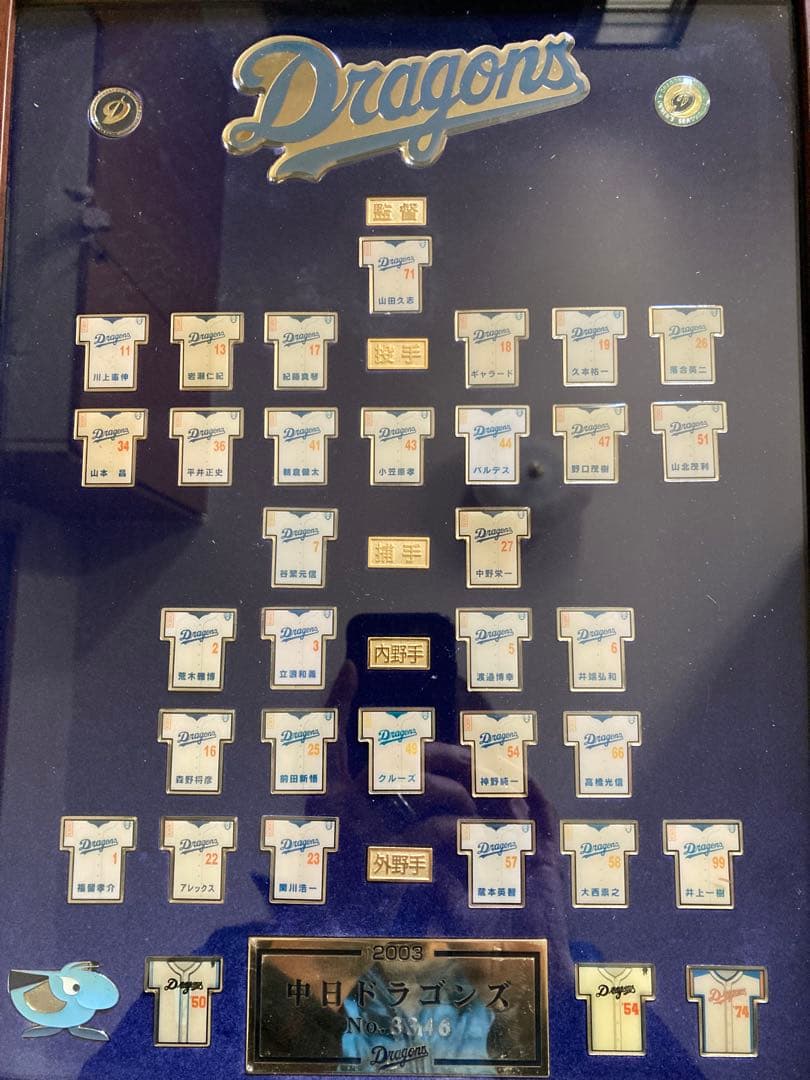 中日ドラゴンズ 2003年 記念盾 ピンバッチコレクション 額装　レトロ