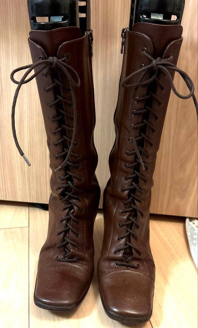 PRADA編み上げブーツ！36ブラウン