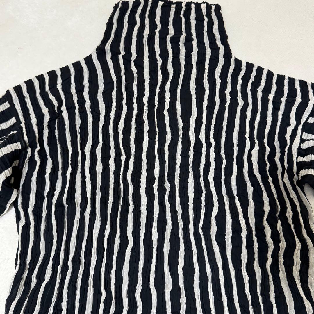 ISSEY MIYAKE プリーツ　バイカラー　ストライプ　ブラック　ホワイト