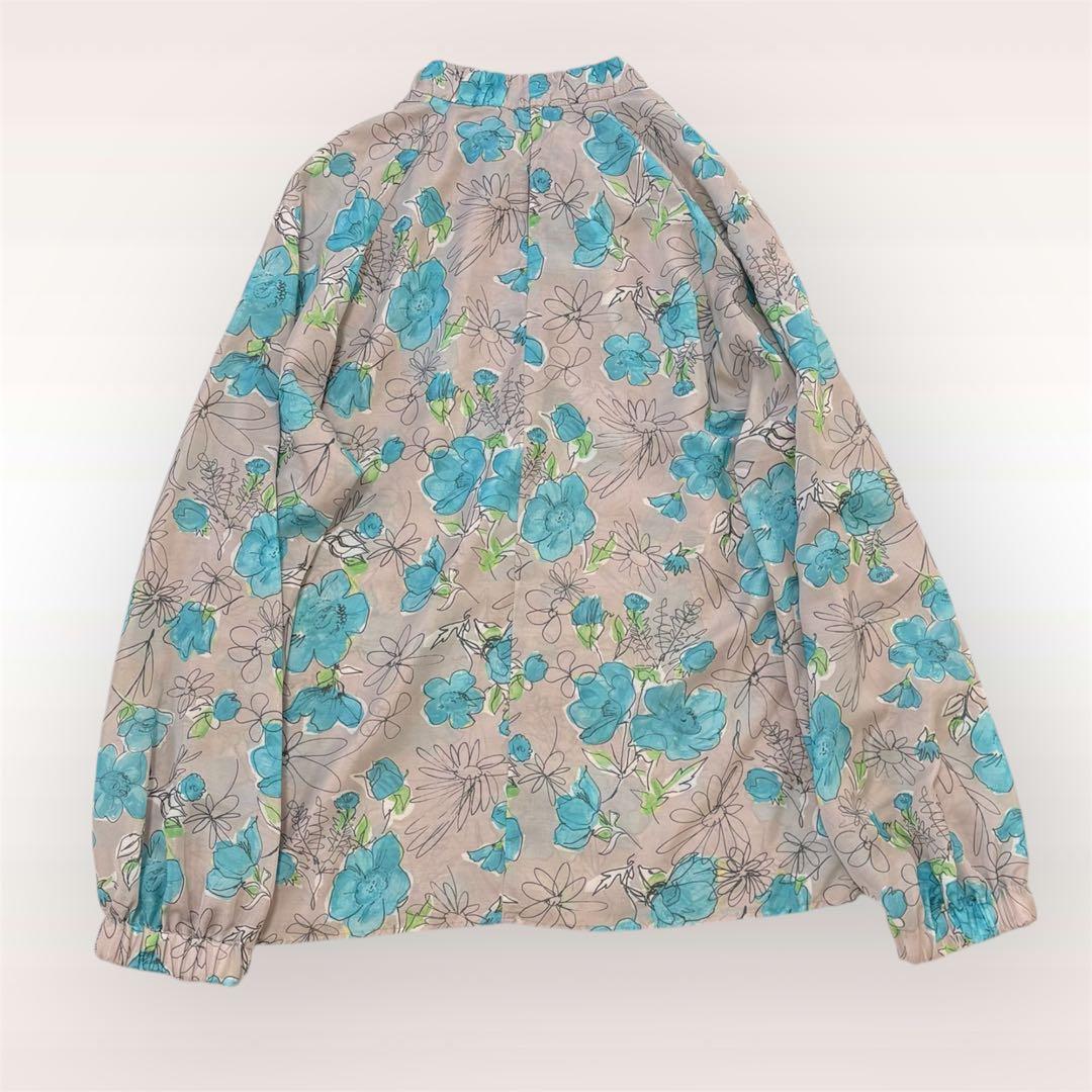 TOMORROWLAND アネモネプリント ギャザースタンドカラーブラウス 36