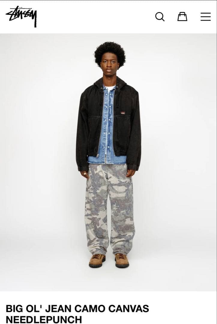 完売品 STUSSY BIG OL カモフラ ジーンズ パンツ ニードルパンチ