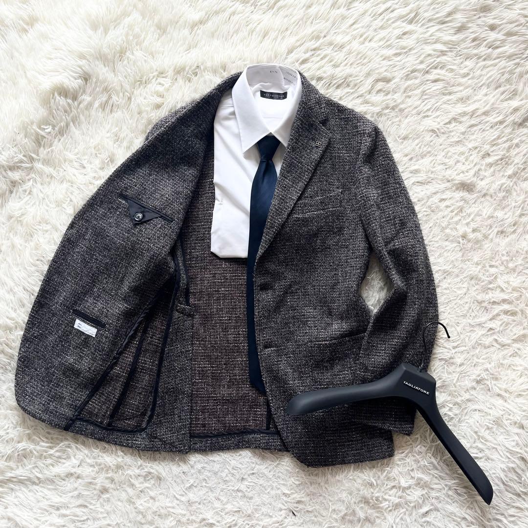 <美品>TAGLIATORE グレー ウール ツイード ジャケット サイズ44
