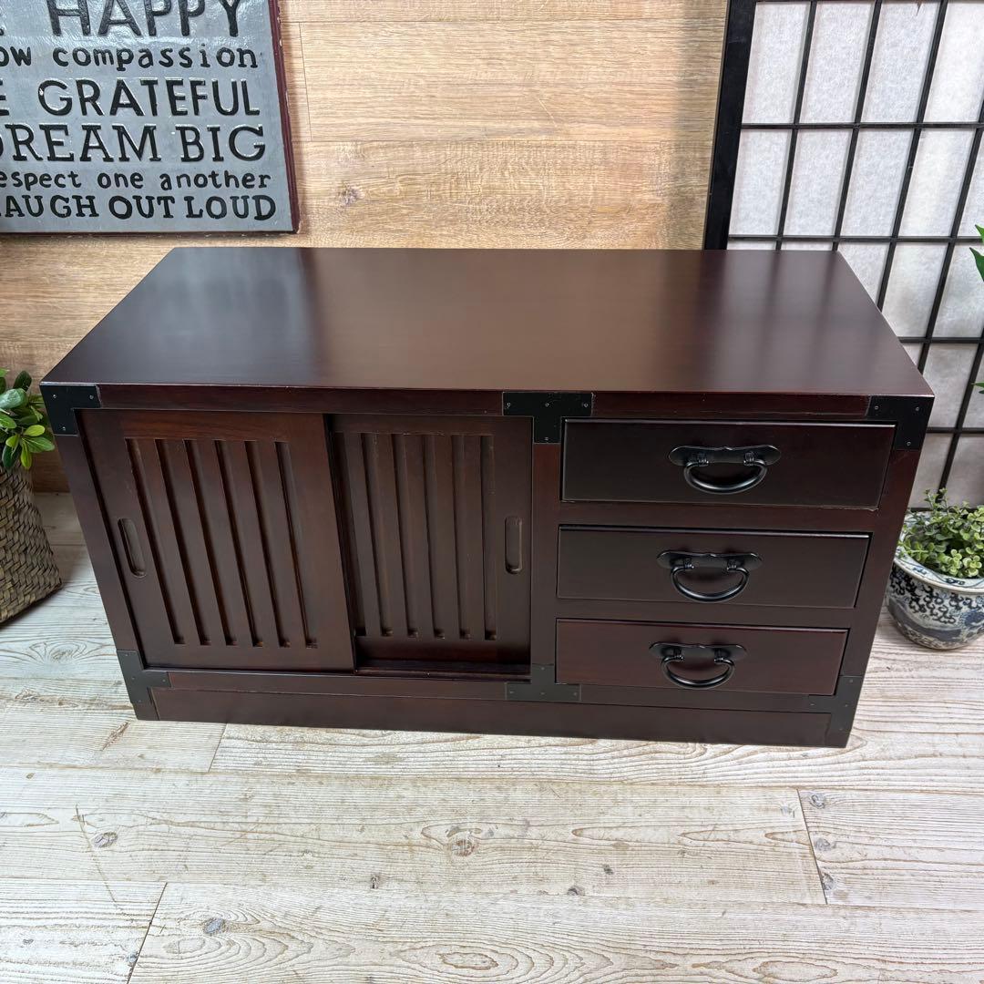 訳あり品【135】民芸家具木製桐材総桐天然無垢和チェスト横長テレビ台サイドボード