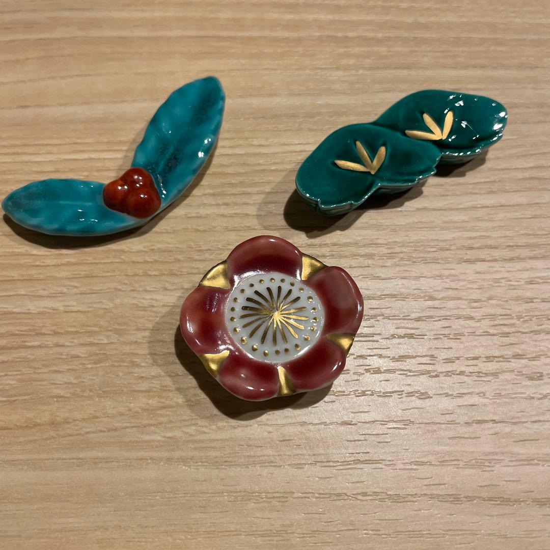 清水焼　箸置き　草花絵変わり　12個セット　木箱　箸置揃　新品未使用