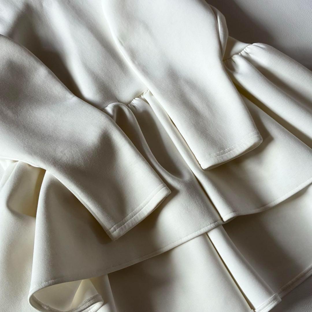 ツルバイマリコオイカワ　ペプラムブラウス　ホワイト　もちもち生地　ウォッシャブル