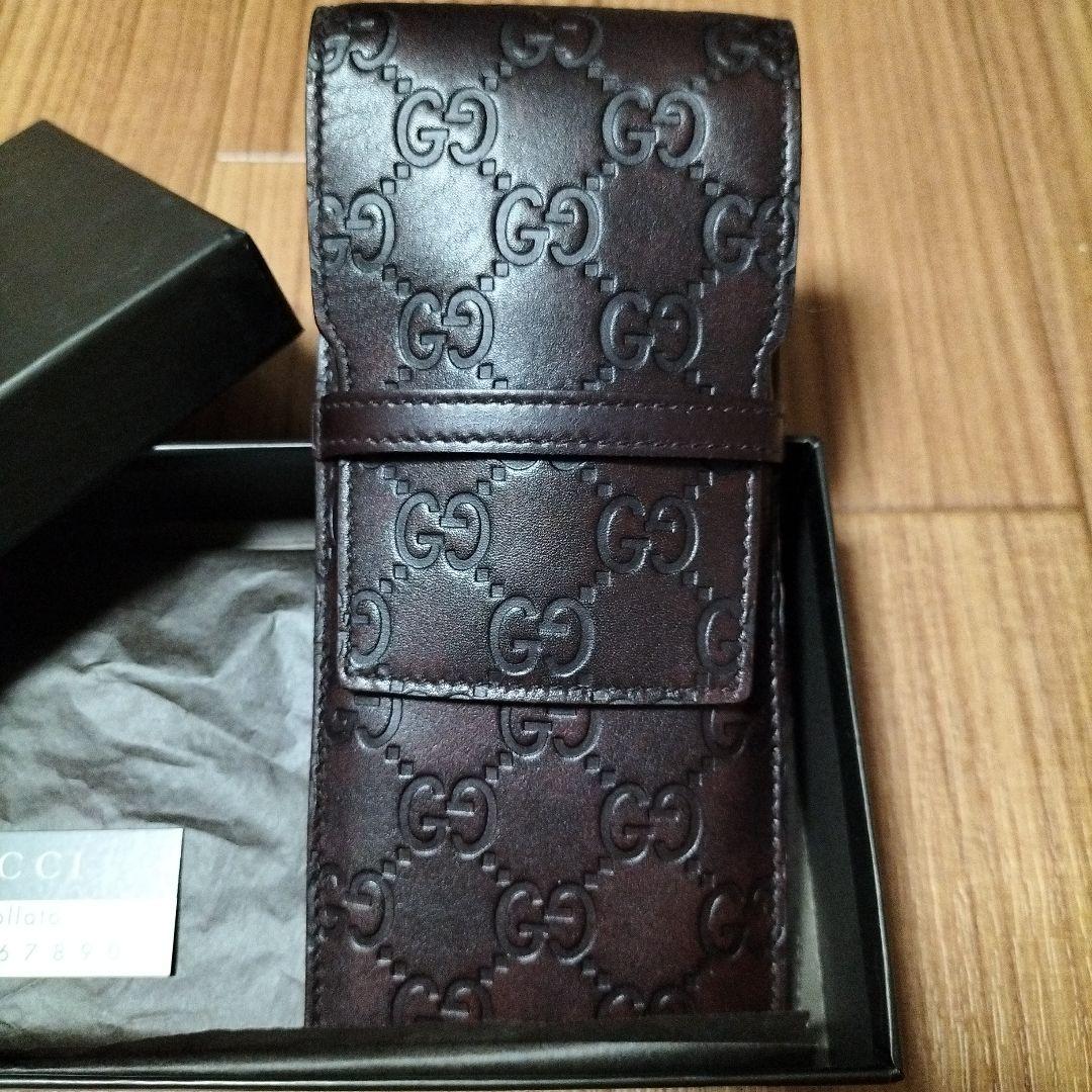 新品未使用 GUCCI ブラウンレザー メガネケース 小物入 化粧筆