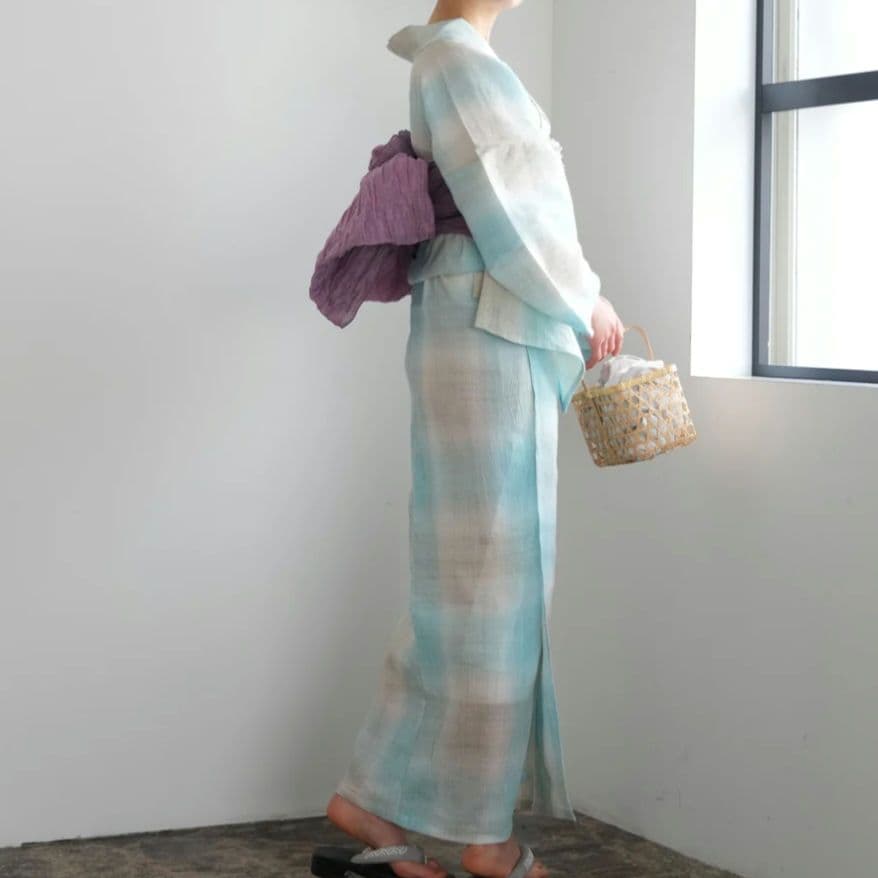 【新品】浴衣セット　 近江ちぢみ 本麻　日本製　高級　大人洗える　夏着物　単衣