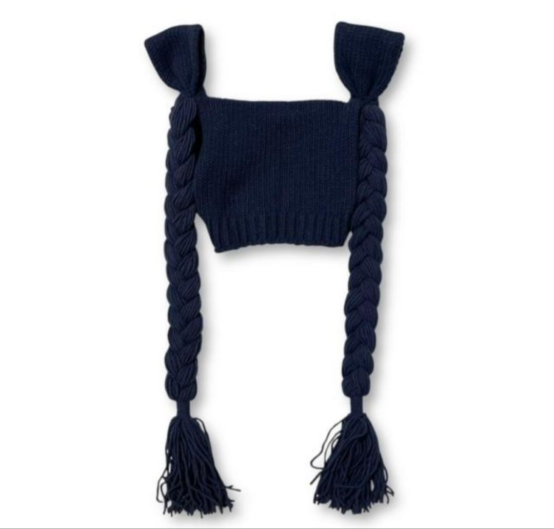 2025FW コムデギャルソンガール　三つ編み　ニット帽　ネイビー