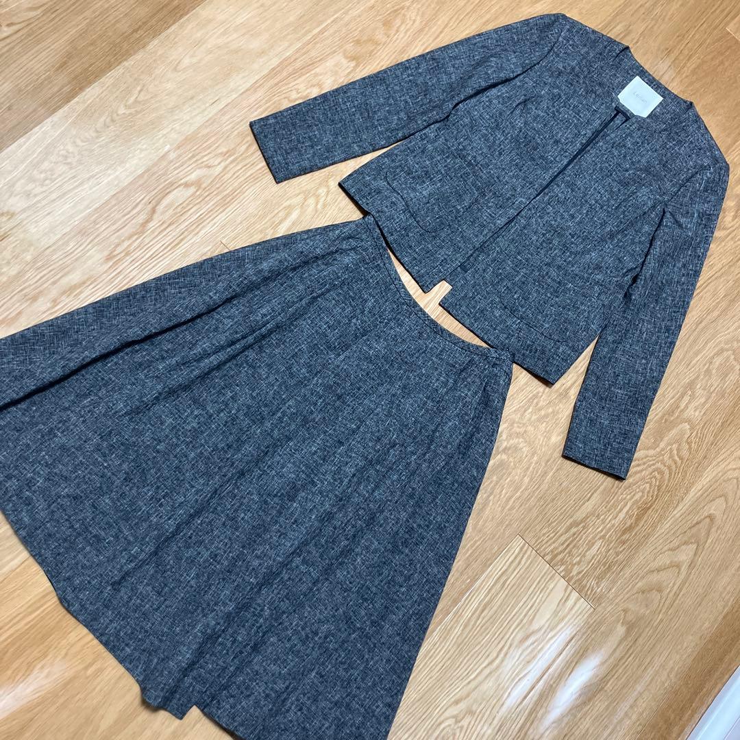 美品　Leilian グレー スカートセットアップ　スーツセット　S