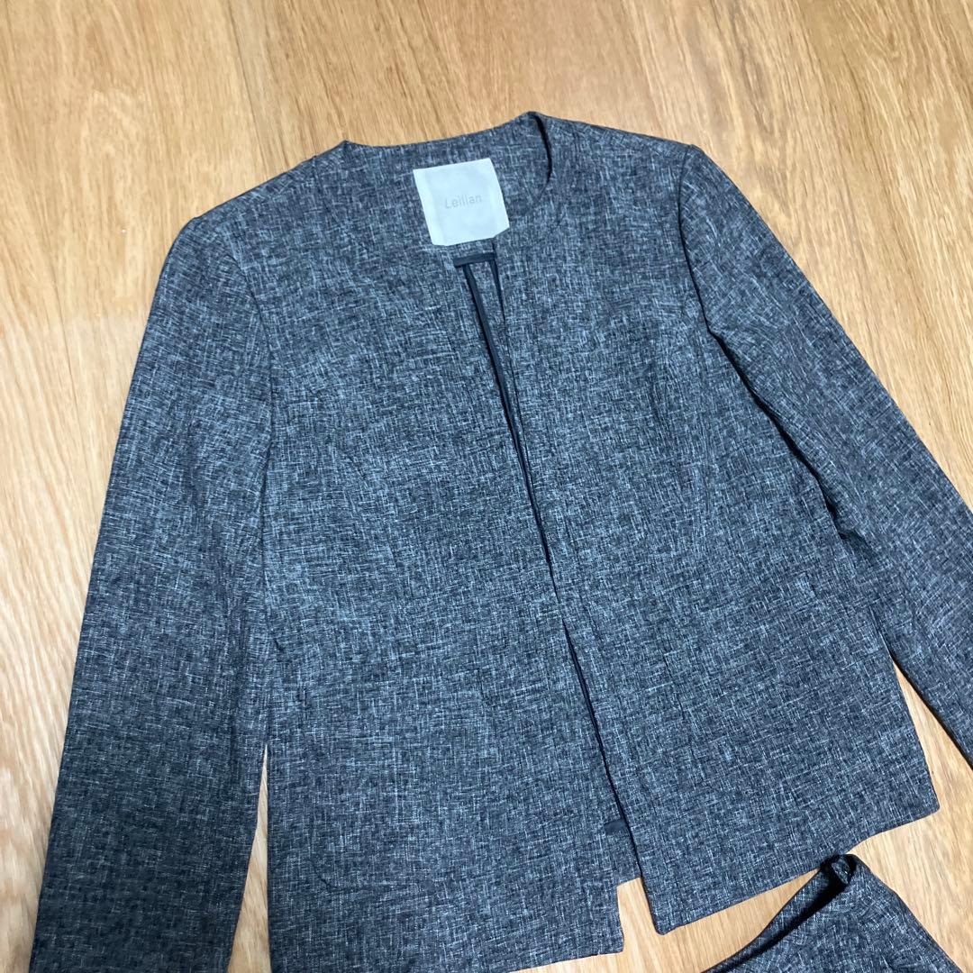 美品　Leilian グレー スカートセットアップ　スーツセット　S