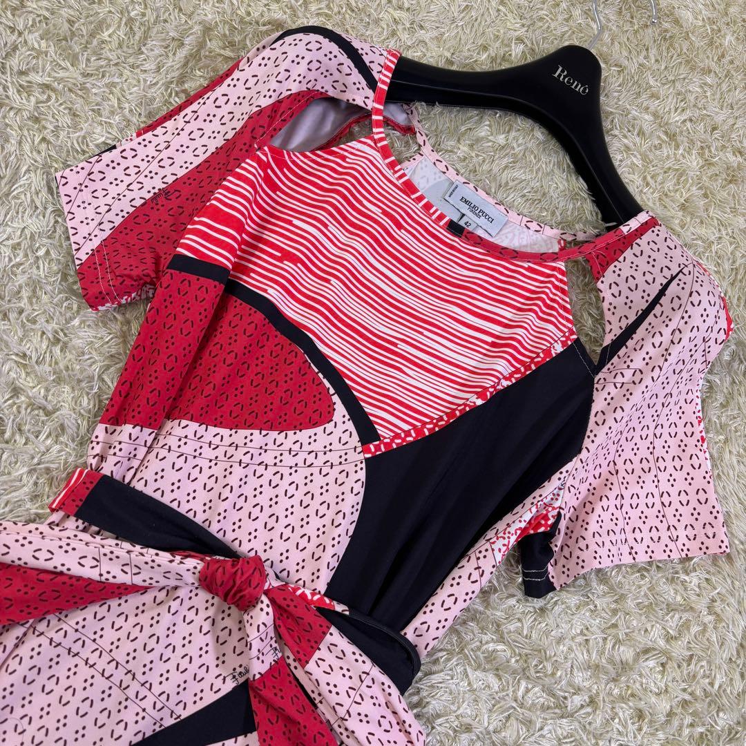 エミリオプッチ　大きいサイズ　プッチ柄　シルク100% 膝丈ワンピース　半袖