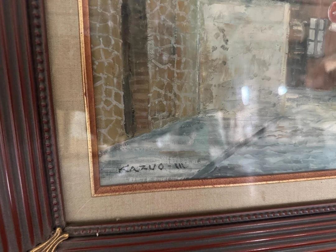 森下一夫 風景画 茶色フレーム付き