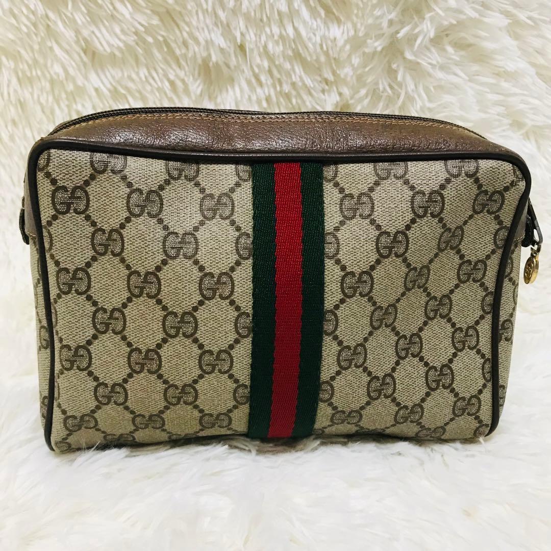 【美品】グッチ クラッチバッグ シェリーライン GG PVC インターロッキング