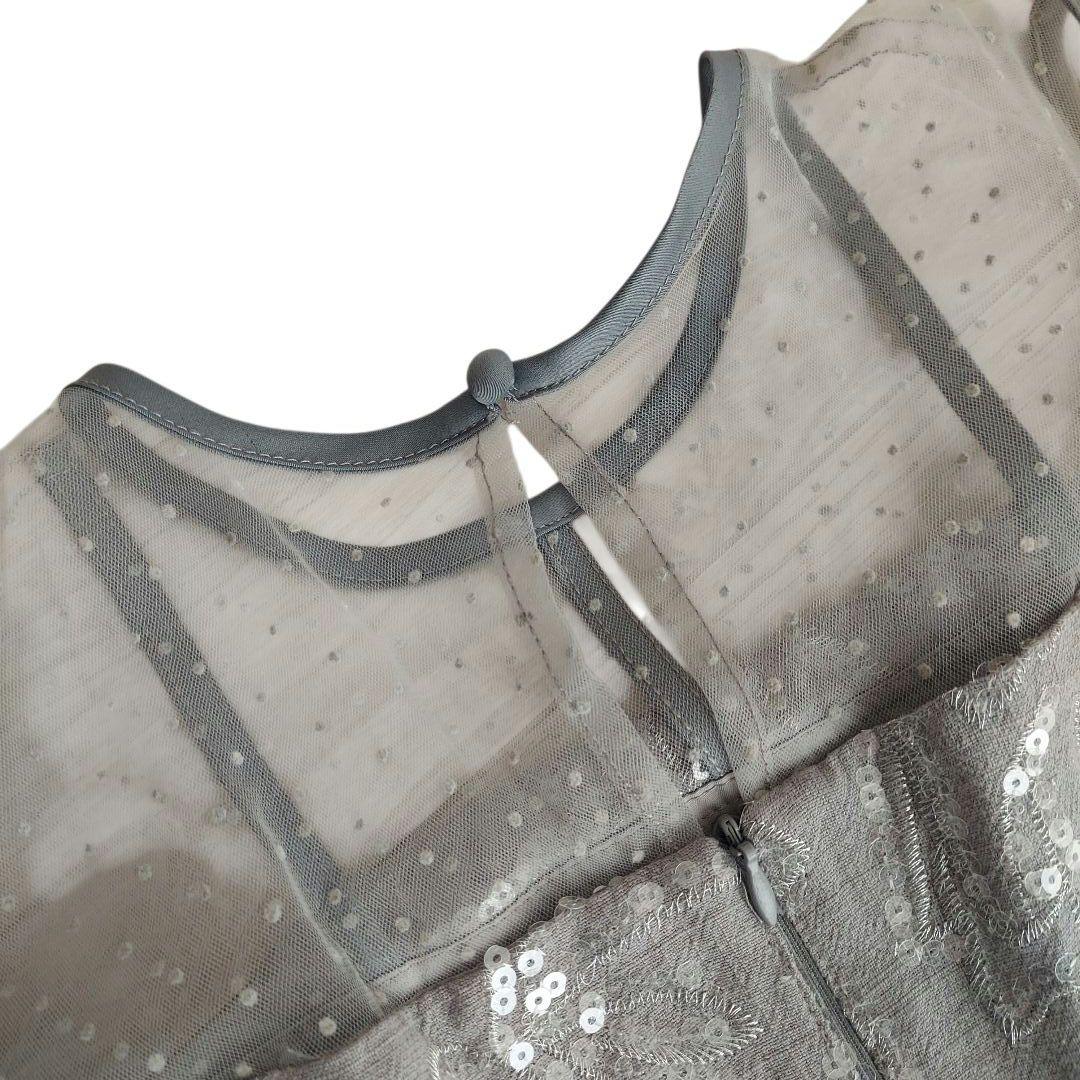 LEJA　ドットチュールフラワースパンコール　Iラインドレス　グレー　S