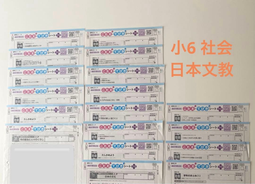 最新版　小6 社会　日本文教　ぶんけい　カラーテスト　答えてびき　18枚