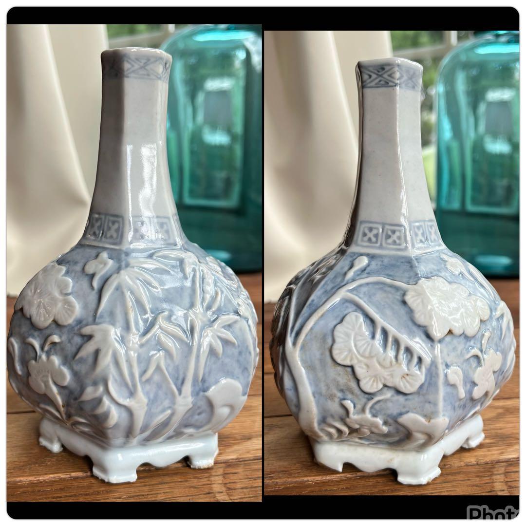 李朝 鹿 鶴 兎 亀 竹 梅 分院 朝鮮 骨董品 花瓶 壺 陶器 染付 染め付け