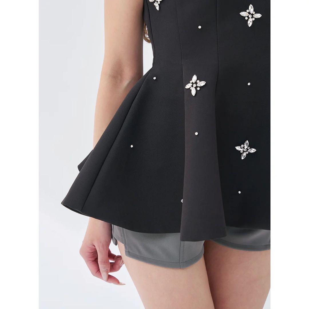 新品タグ付き ダーリッチ ビジューフレアバルーンミニドレス フリー ブラック