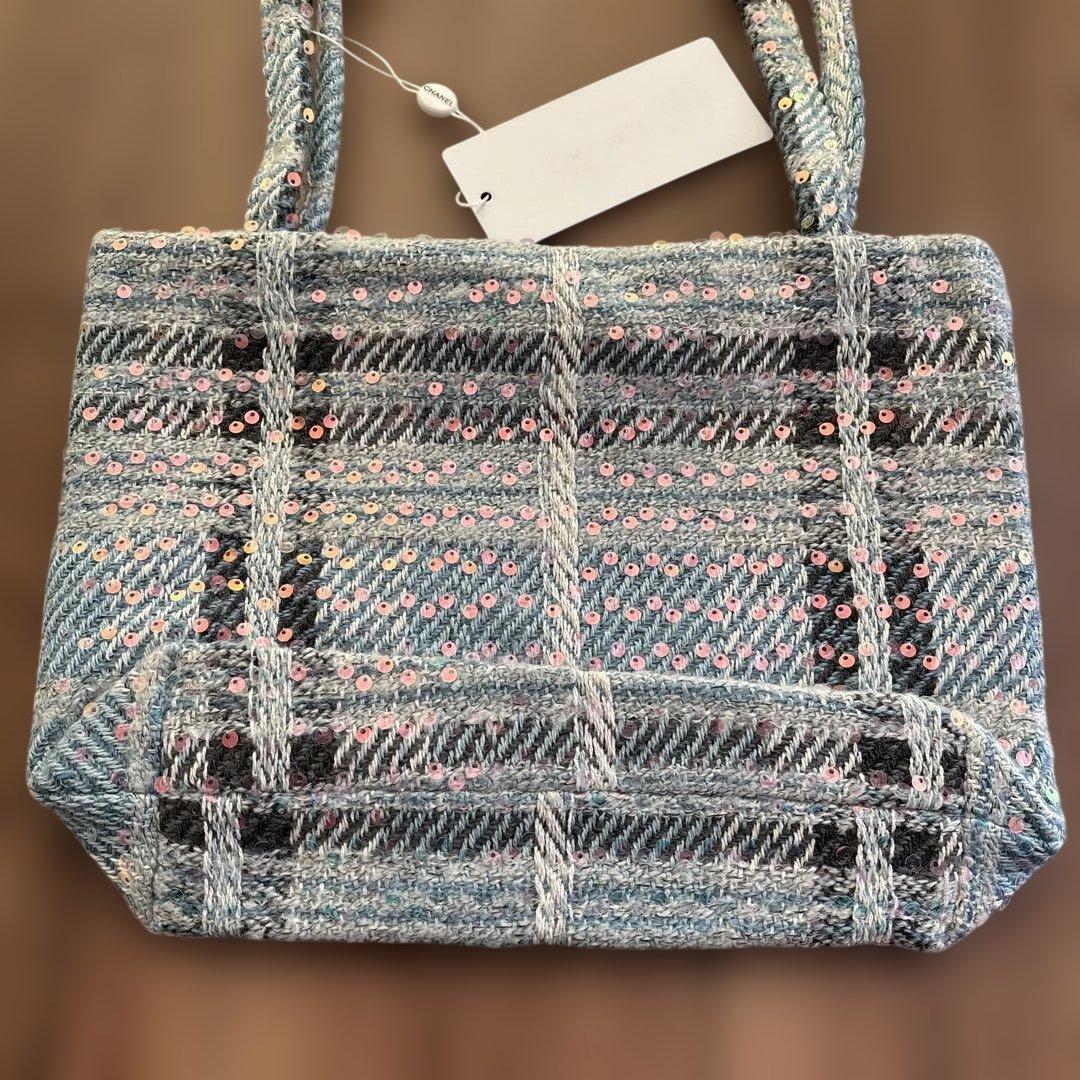 CHANELツイードトートバッグ　水色