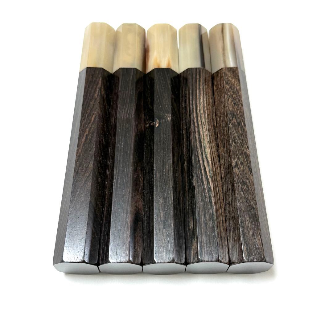 5本セット 白水牛角 柳刃300 黒檀八角柄 柳刃尺 手作り 包丁の柄