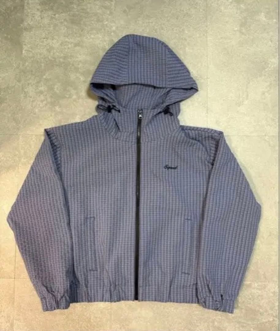 sqoud ネイビー ストライプ フード付き ナイロンジャケット