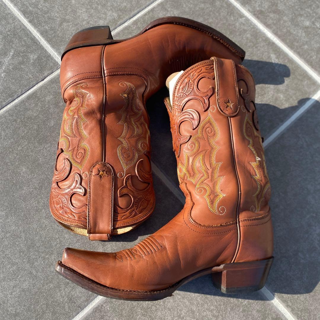 【Tony Lama】トニーラマ　ブラウン刺繍　ウエスタンブーツ　7b