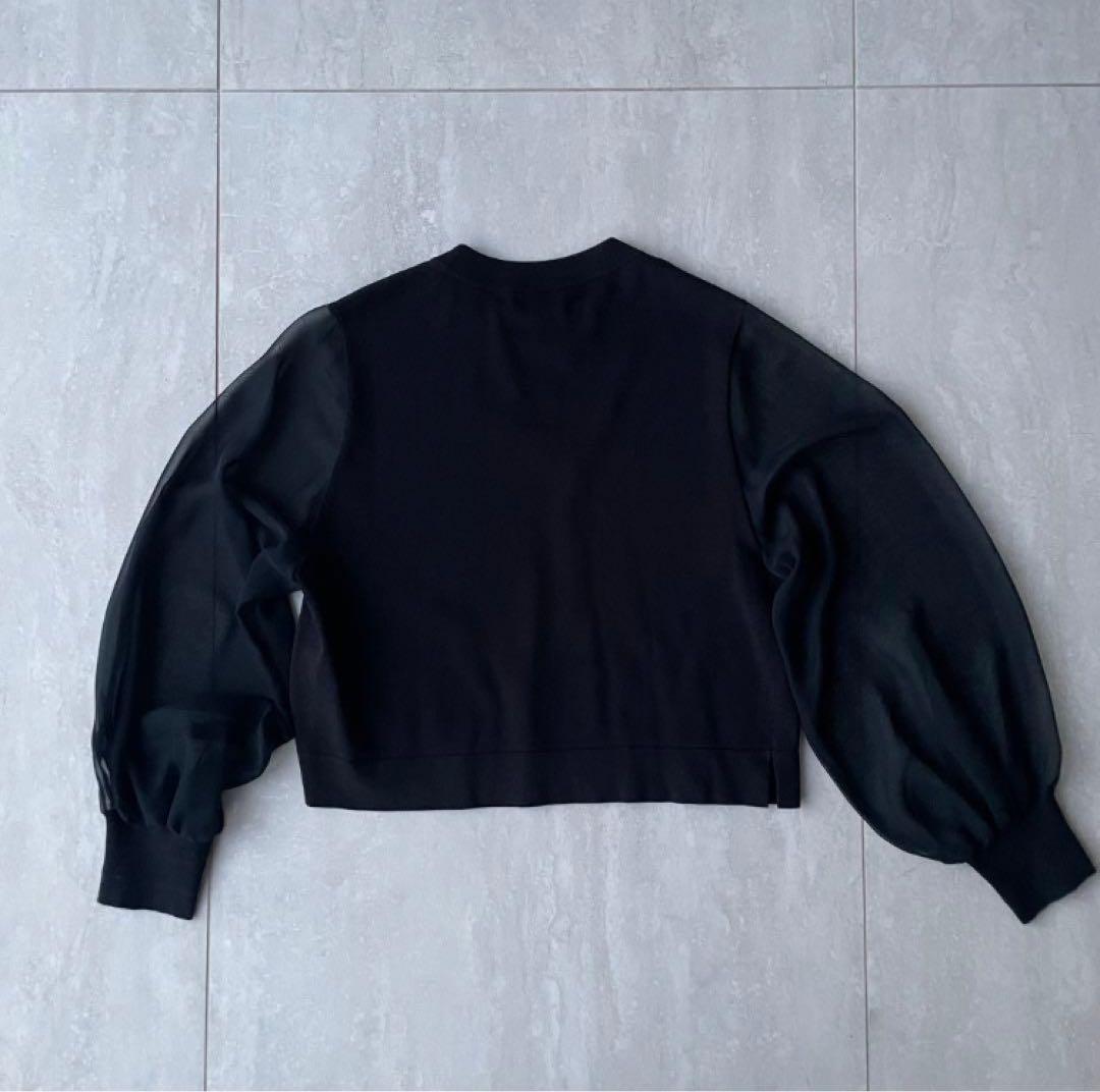 トップス HYKE CROPPED SHEER SLEEVE SWEATER#BLACK