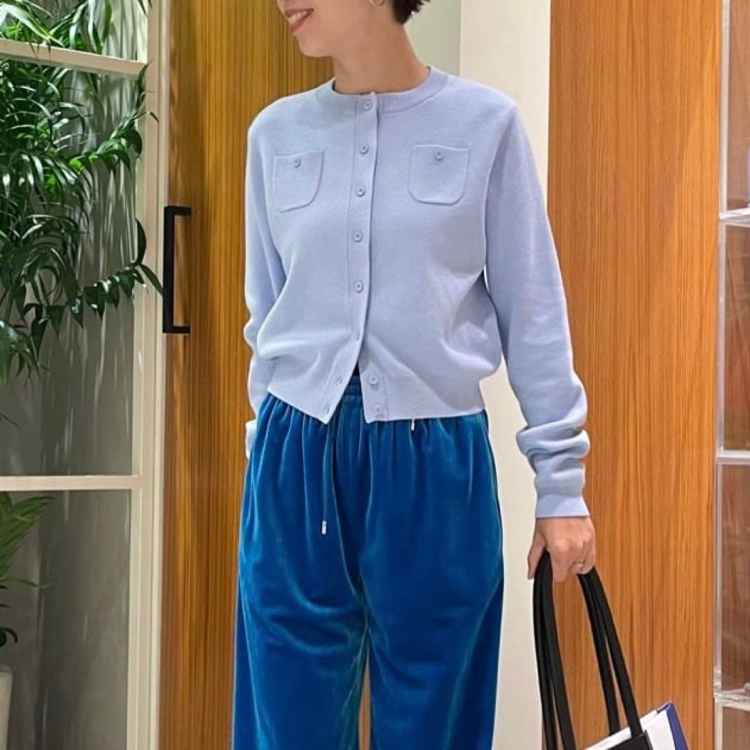 キャバン CABaN コットンカシミヤ クルーネックカーディガン ライトブルー