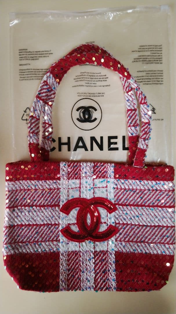 CHANELビューティーノベルティツイードスパンコールトートバック