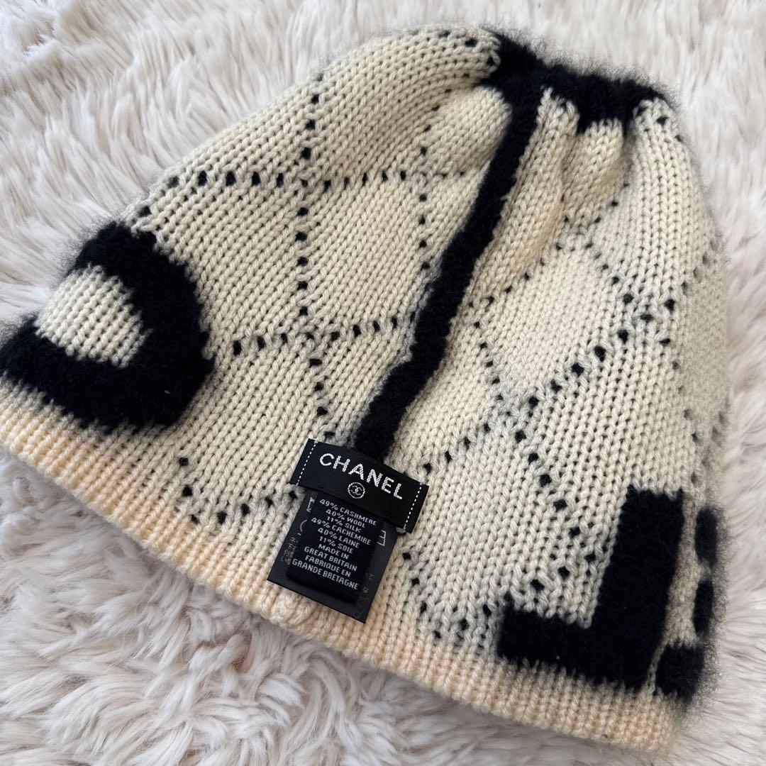 CHANEL ロゴニット帽 カシミヤ混合